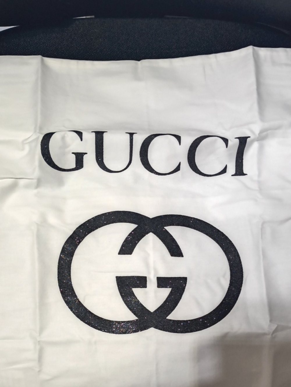 GG White Throw Pillow Cover with Black Glitter